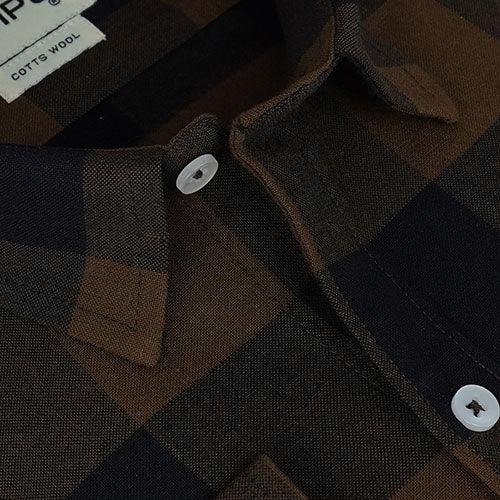 Men's Winter Wear Cottswool Big / Buffalo Checkered Full Sleeves Shirt (Brown)