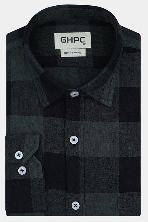 Men's Winter Wear Cottswool Big / Buffalo Checkered Full Sleeves Shirt (Grey)