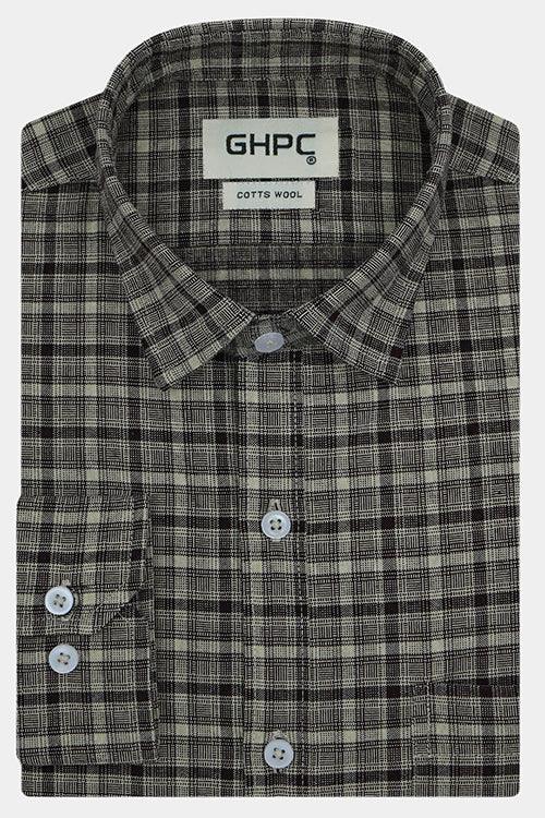 Men's Winter Wear Cottswool Dupplin Checkered Full Sleeves Shirt (Brown)