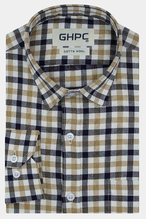 Men's Winter Wear Cottswool Dupplin Checkered Full Sleeves Shirt (Brown)