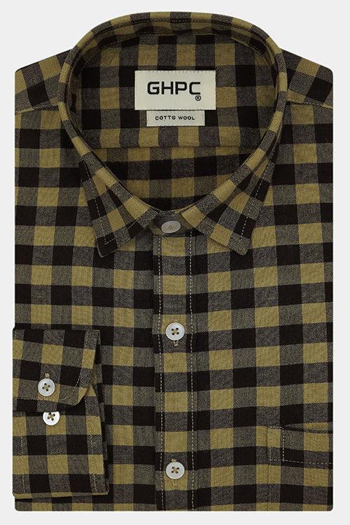 Men s Winter Wear Cottswool Gingham Checkered Full Sleeves Shirt Brow