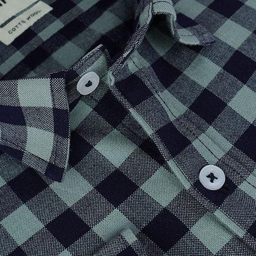 Men's Winter Wear Cottswool Gingham Checkered Full Sleeves Shirt (Steel Grey)