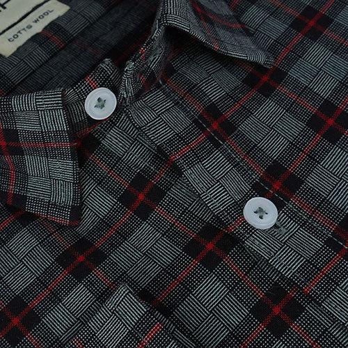 Men's Winter Wear Cottswool Glen Plaid Checkered Full Sleeves Shirt (Steel Grey)