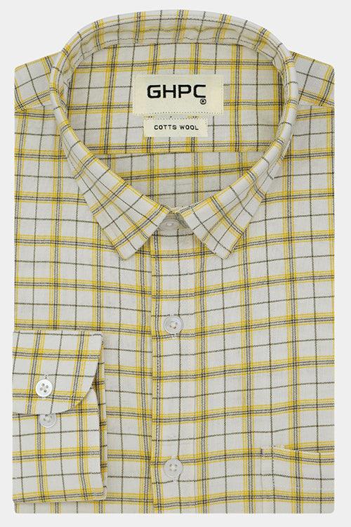 Men's Winter Wear Cottswool Grid Tattersall Checkered Full Sleeves Shirt (White)