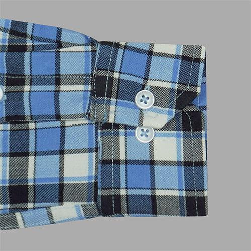 Men's Winter Wear Cottswool Grid Tattersall Checks Full Sleeves Shirt (Blue)