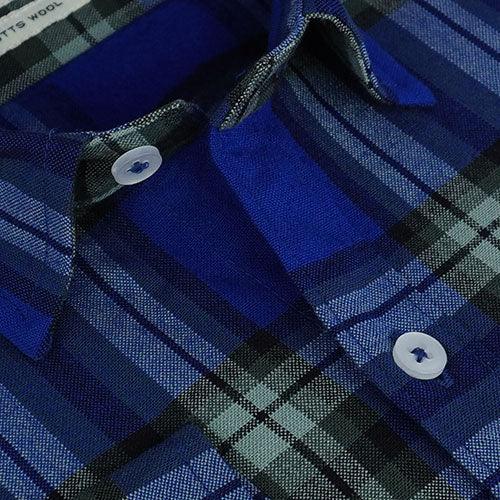 Men's Winter Wear Cottswool Plaid Checkered Full Sleeves Shirt (Blue)