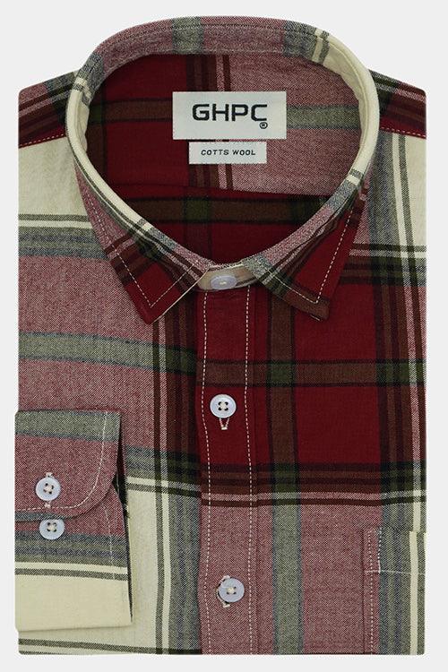 Men's Winter Wear Cottswool Plaid Checkered Full Sleeves Shirt (Maroon)