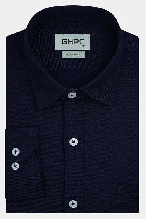 Men's Winter Wear Cottswool Plain Solid Full Sleeves Shirt (Navy)
