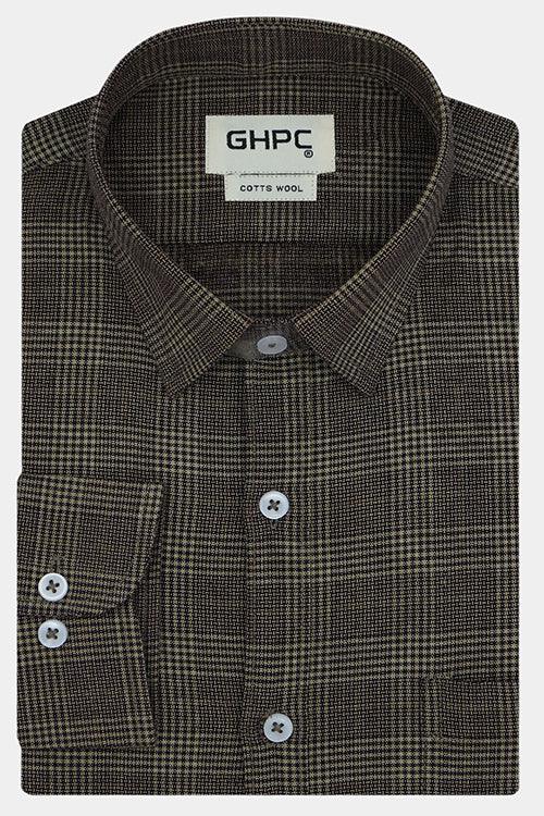 Men's Winter Wear Cottswool Prince Of Wales Checkered Full Sleeves Shirt (Wine)