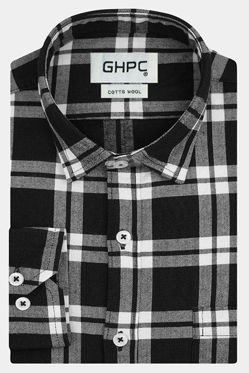 Men's Cottswool Windowpane Checks Full Sleeves Shirt (Black)