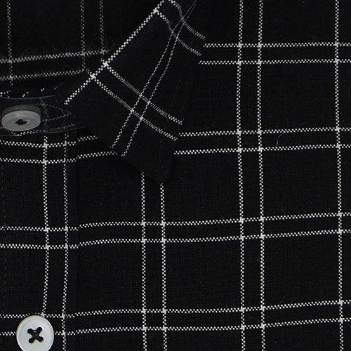 Men's Winter Wear Cottswool Windowpane Checkered Full Sleeves Shirt (Black)