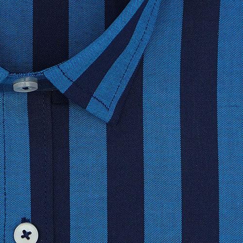 Men's 100% Cotton Awning Striped Half Sleeves Shirt (Blue)