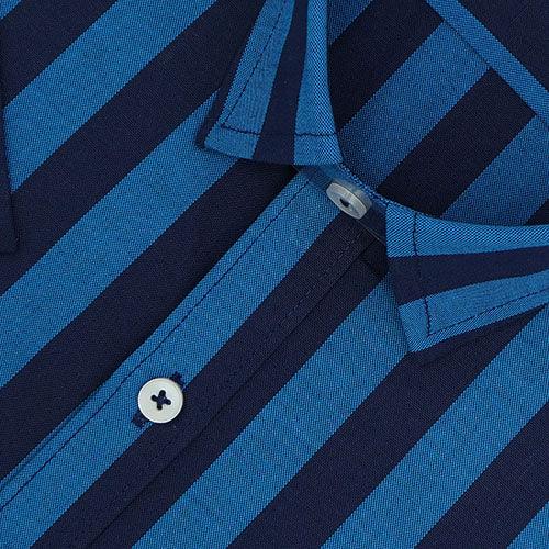 Men's 100% Cotton Awning Striped Half Sleeves Shirt (Blue)