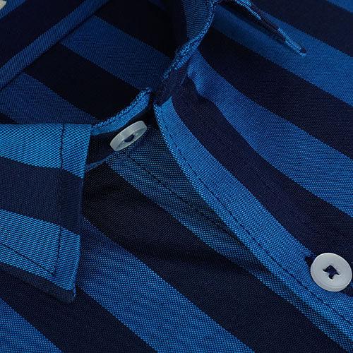 Men's 100% Cotton Awning Striped Half Sleeves Shirt (Blue)