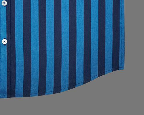 Men's 100% Cotton Awning Striped Half Sleeves Shirt (Blue)