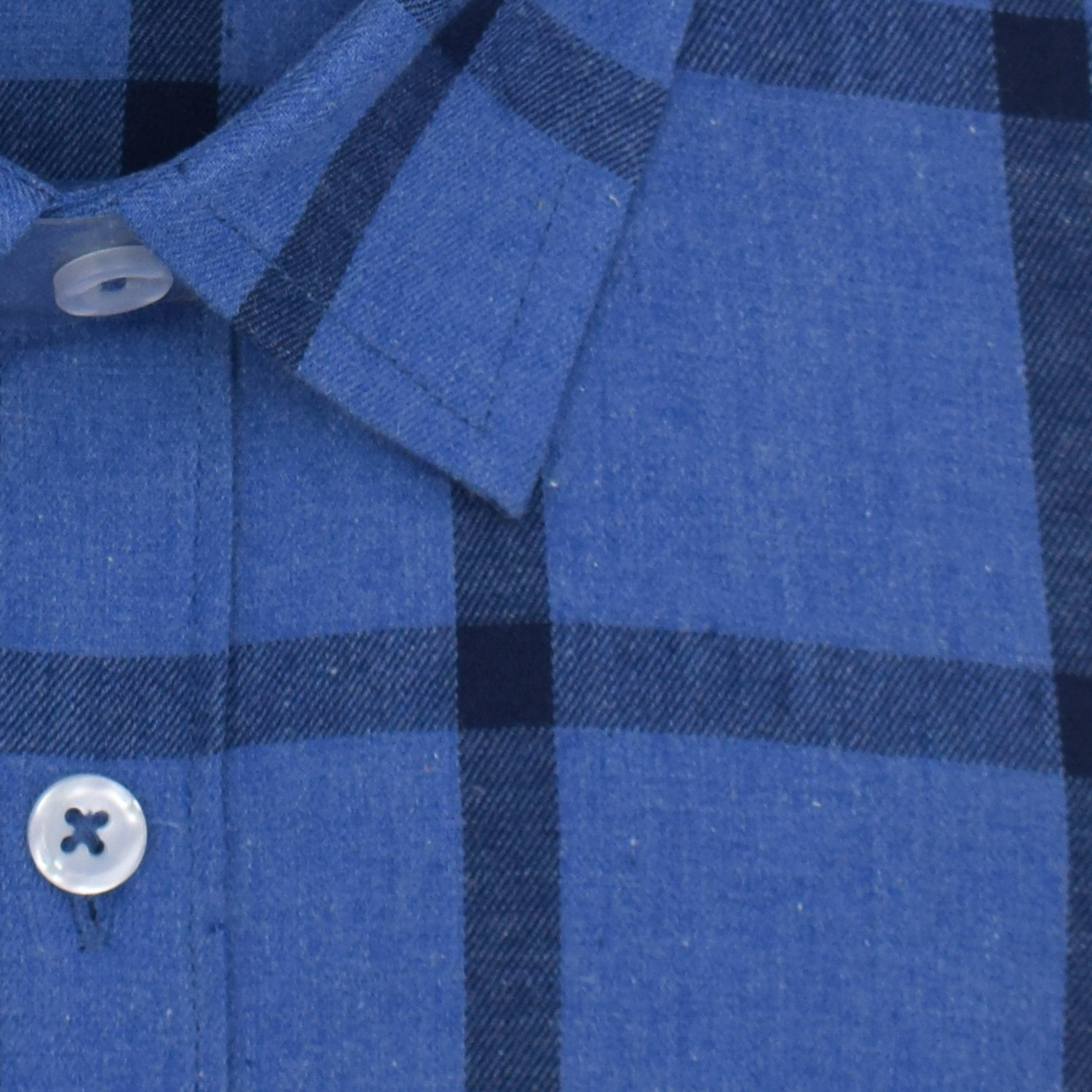 Men's 100% Cotton Big Buffalo Checkered Half Sleeves Shirt (Blue)