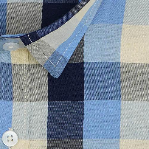 Men's 100% Cotton Big Buffalo Checkered Half Sleeves Shirt (Blue)