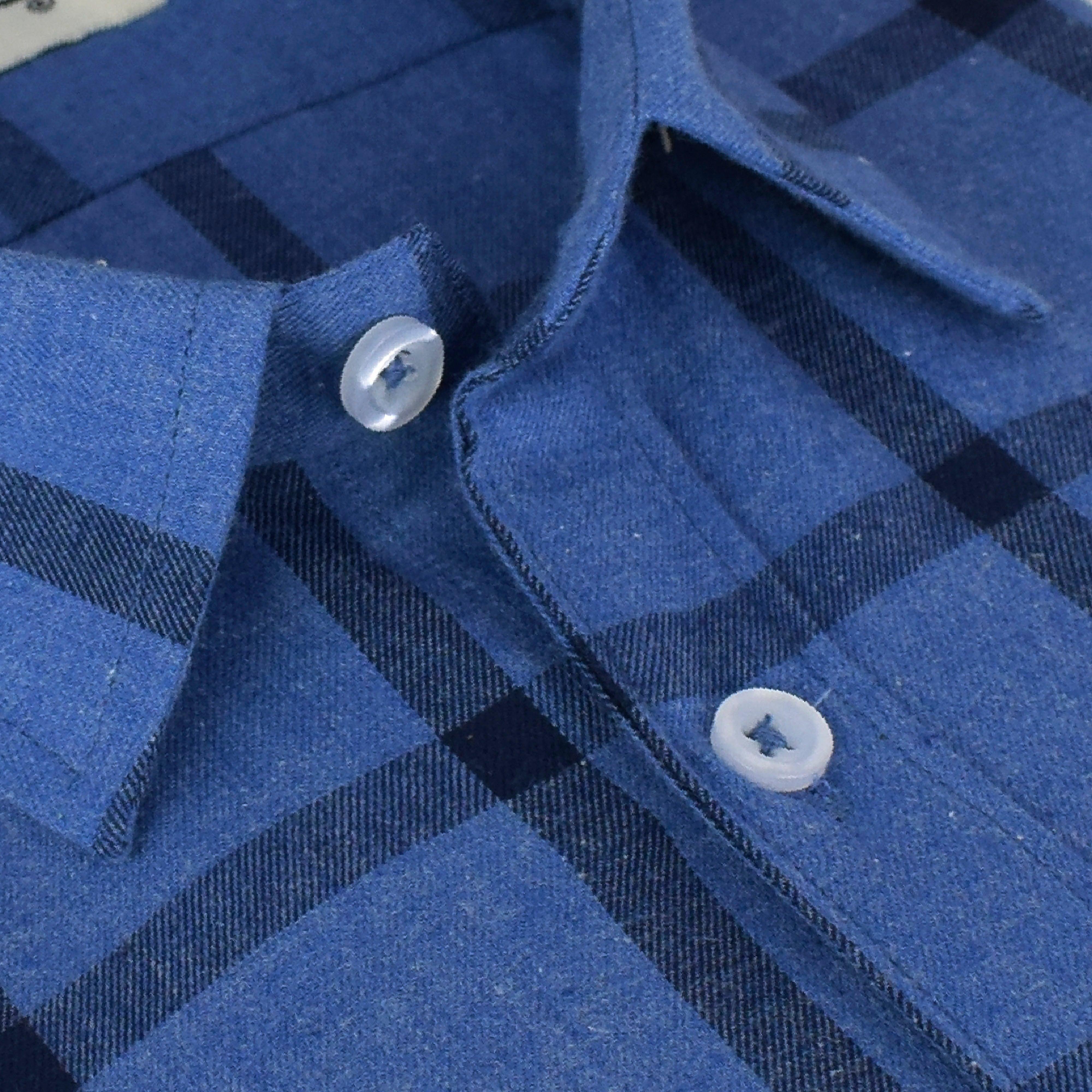 Men's 100% Cotton Big Buffalo Checkered Half Sleeves Shirt (Blue)