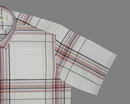 Men's 100% Cotton Big Checkered Half Sleeves Shirt (Cream (Off White))