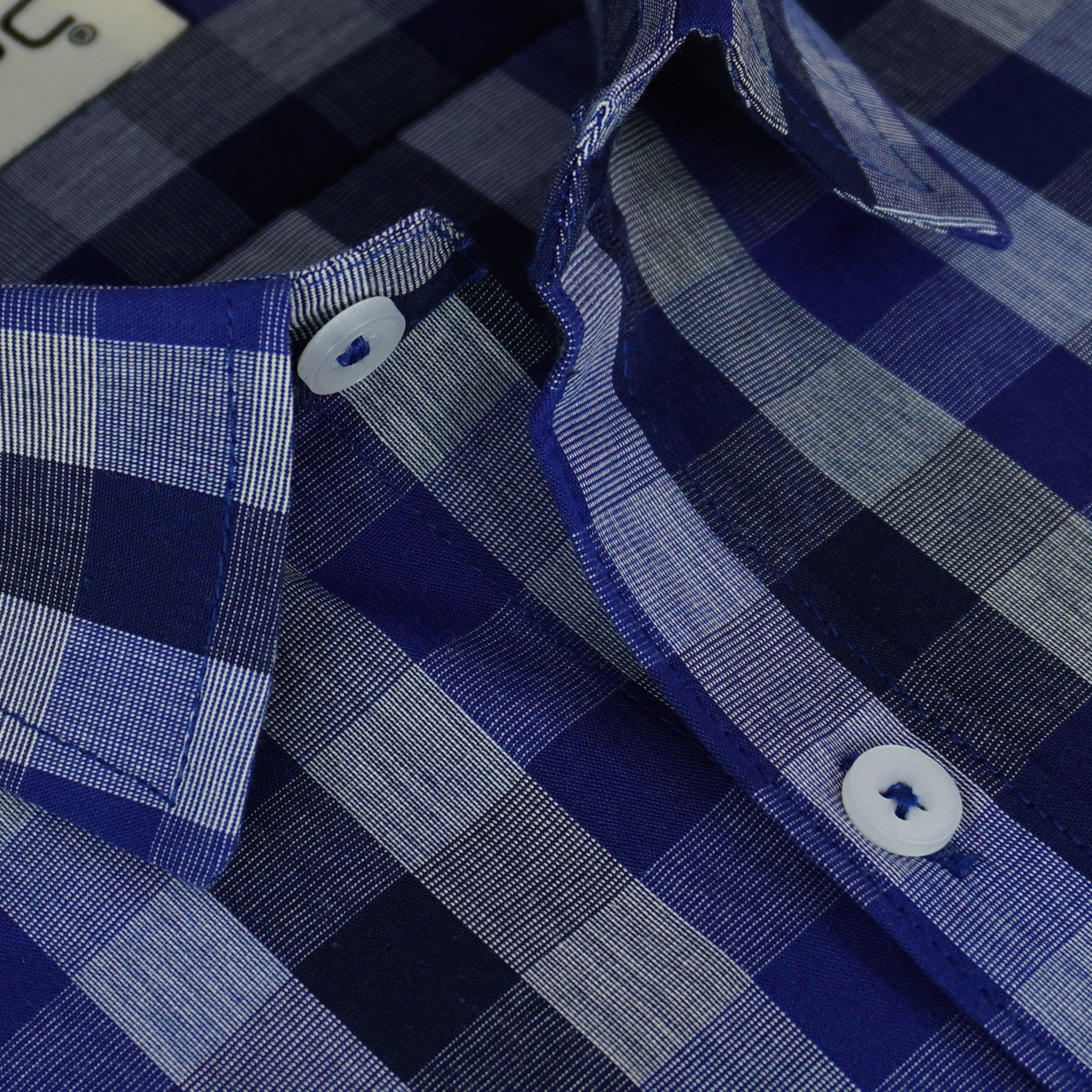 Men's 100% Cotton Gingham Checkered Half Sleeves Shirt (Blue)