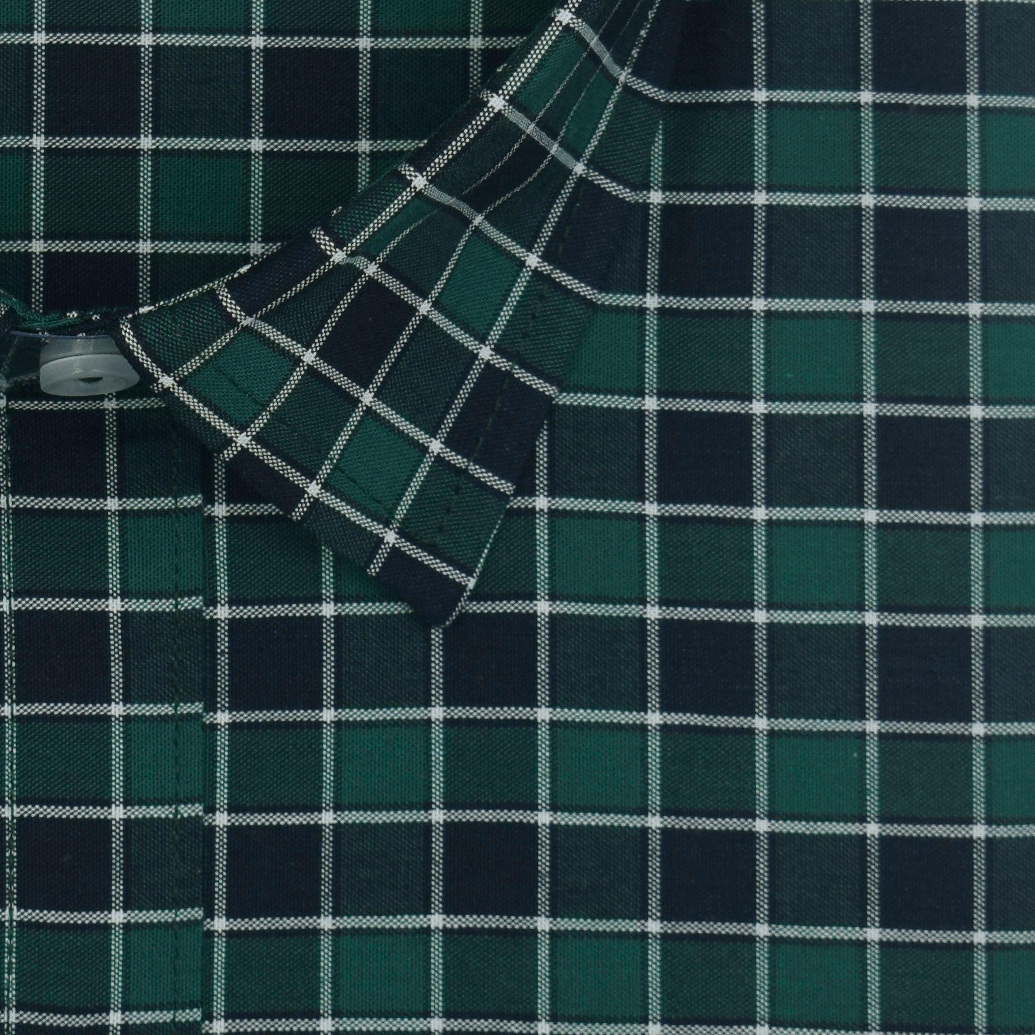 Men's 100% Cotton Gingham Checkered Half Sleeves Shirt (Green)