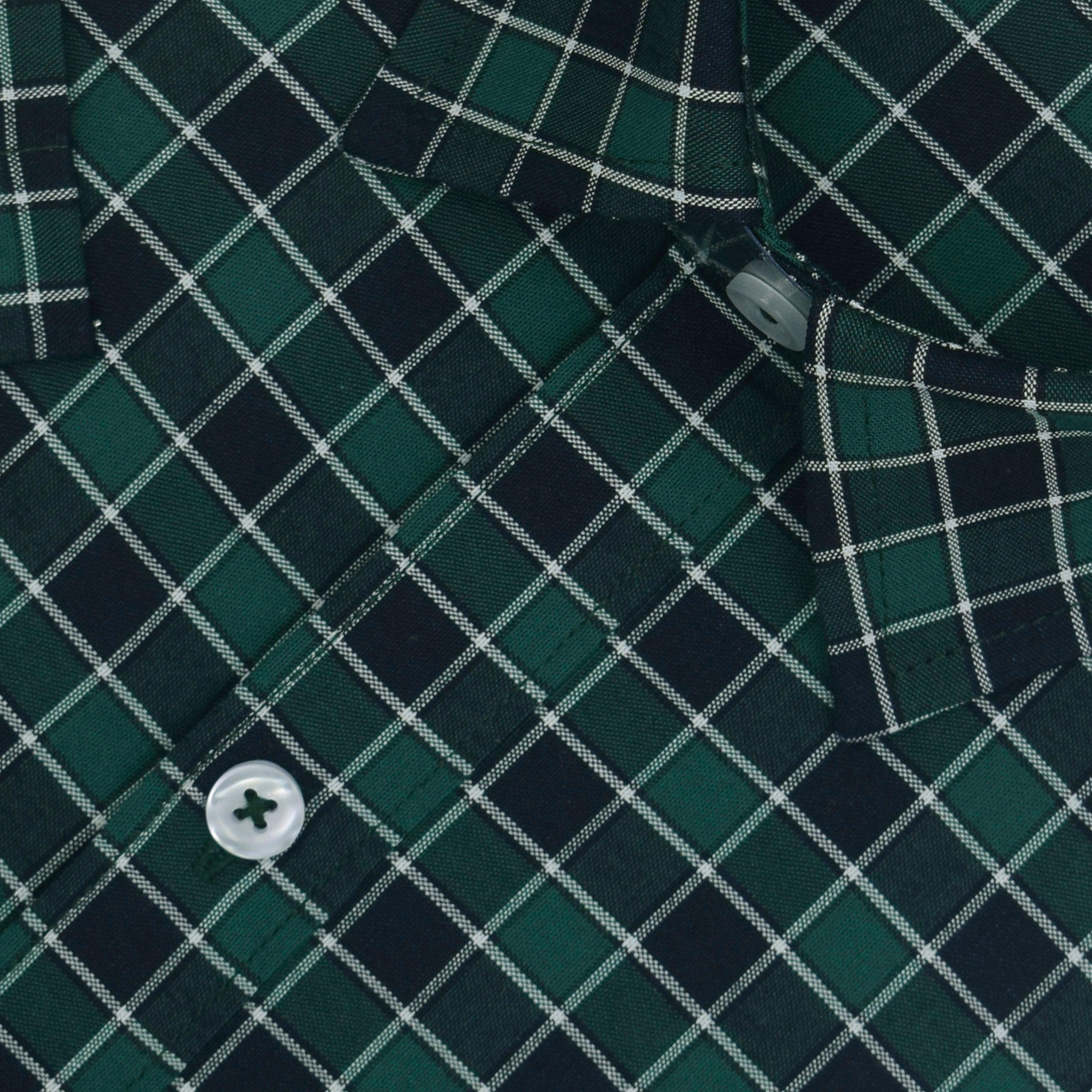 Men's 100% Cotton Gingham Checkered Half Sleeves Shirt (Green)