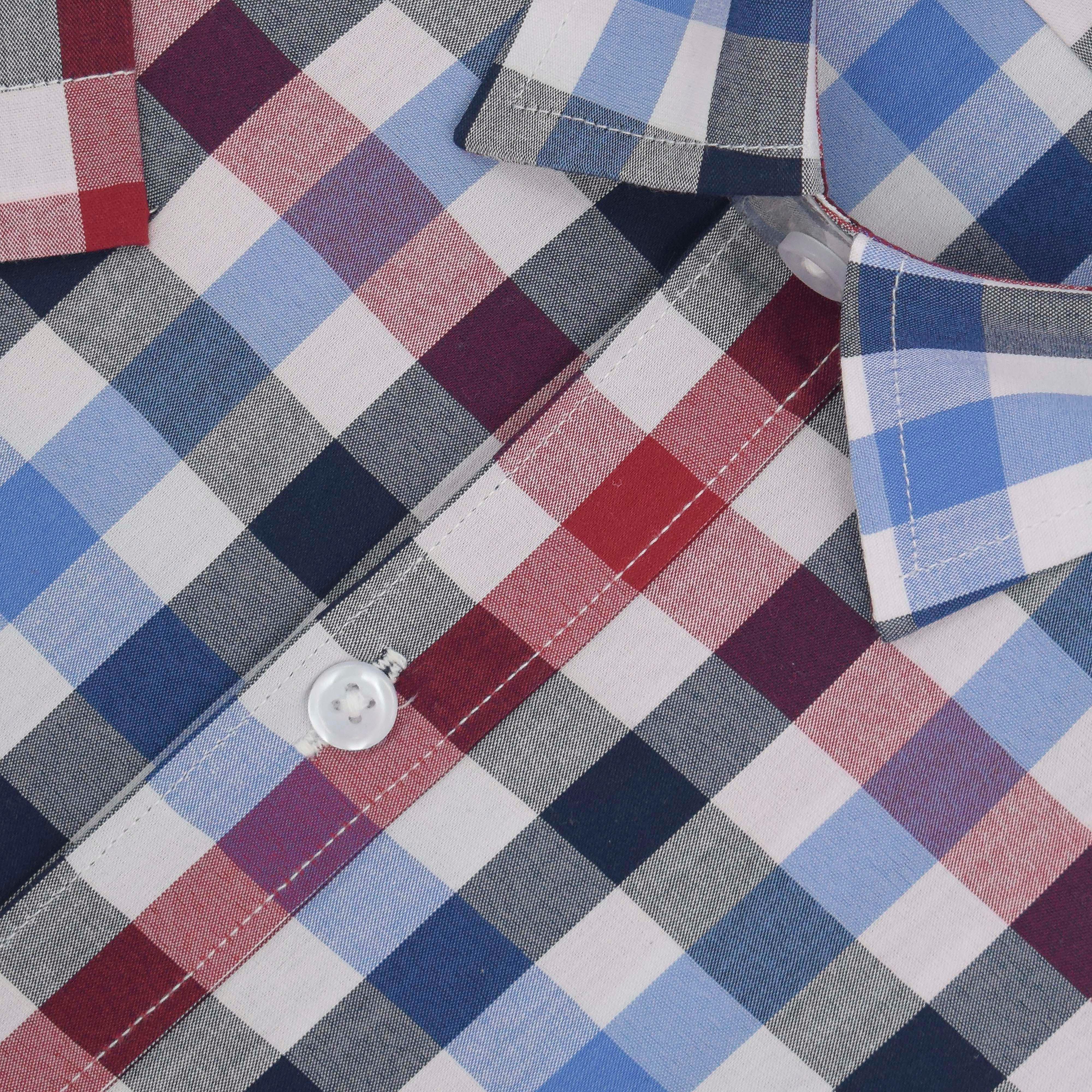 Men's 100% Cotton Gingham Checkered Half Sleeves Shirt (Multicolor)