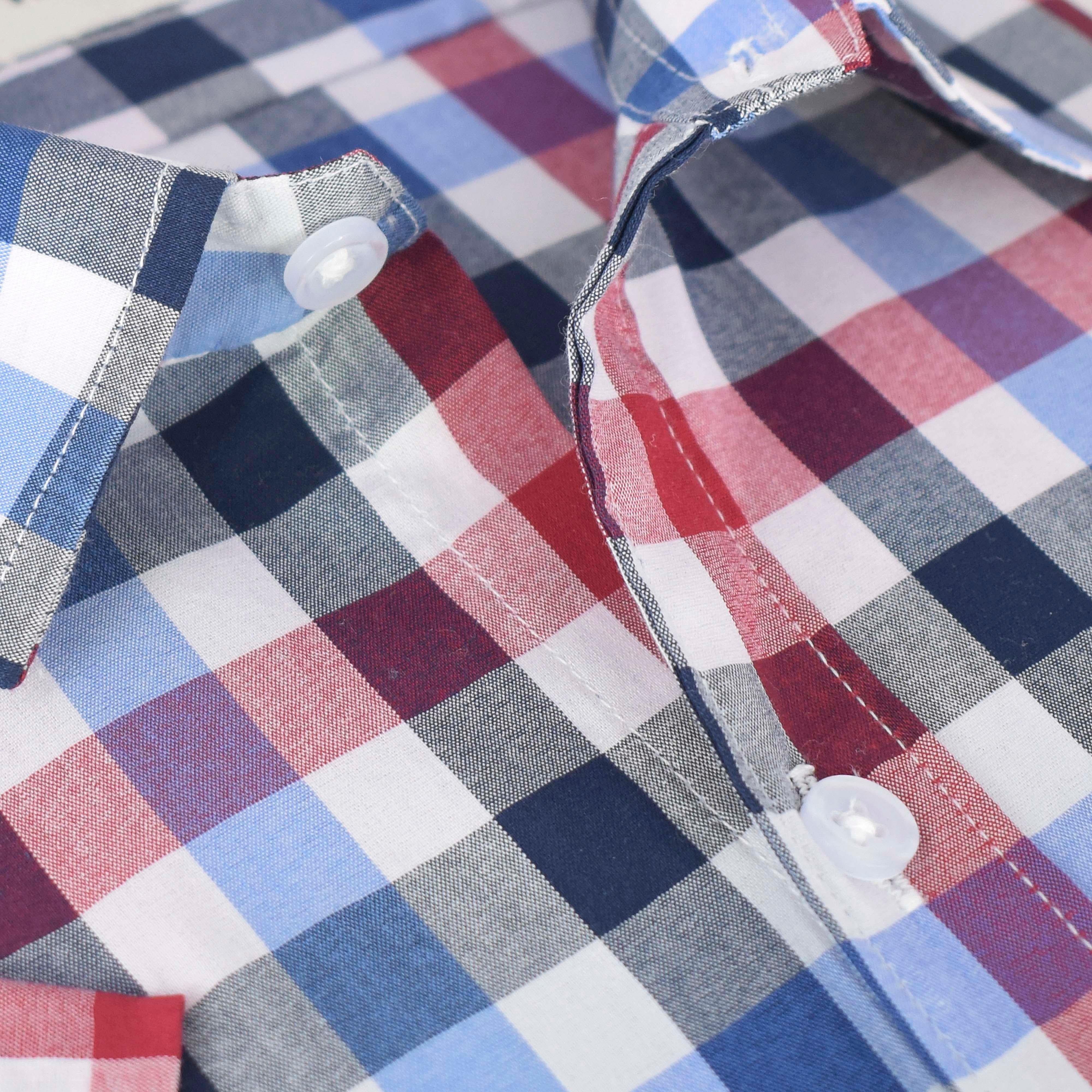 Men's 100% Cotton Gingham Checkered Half Sleeves Shirt (Multicolor)