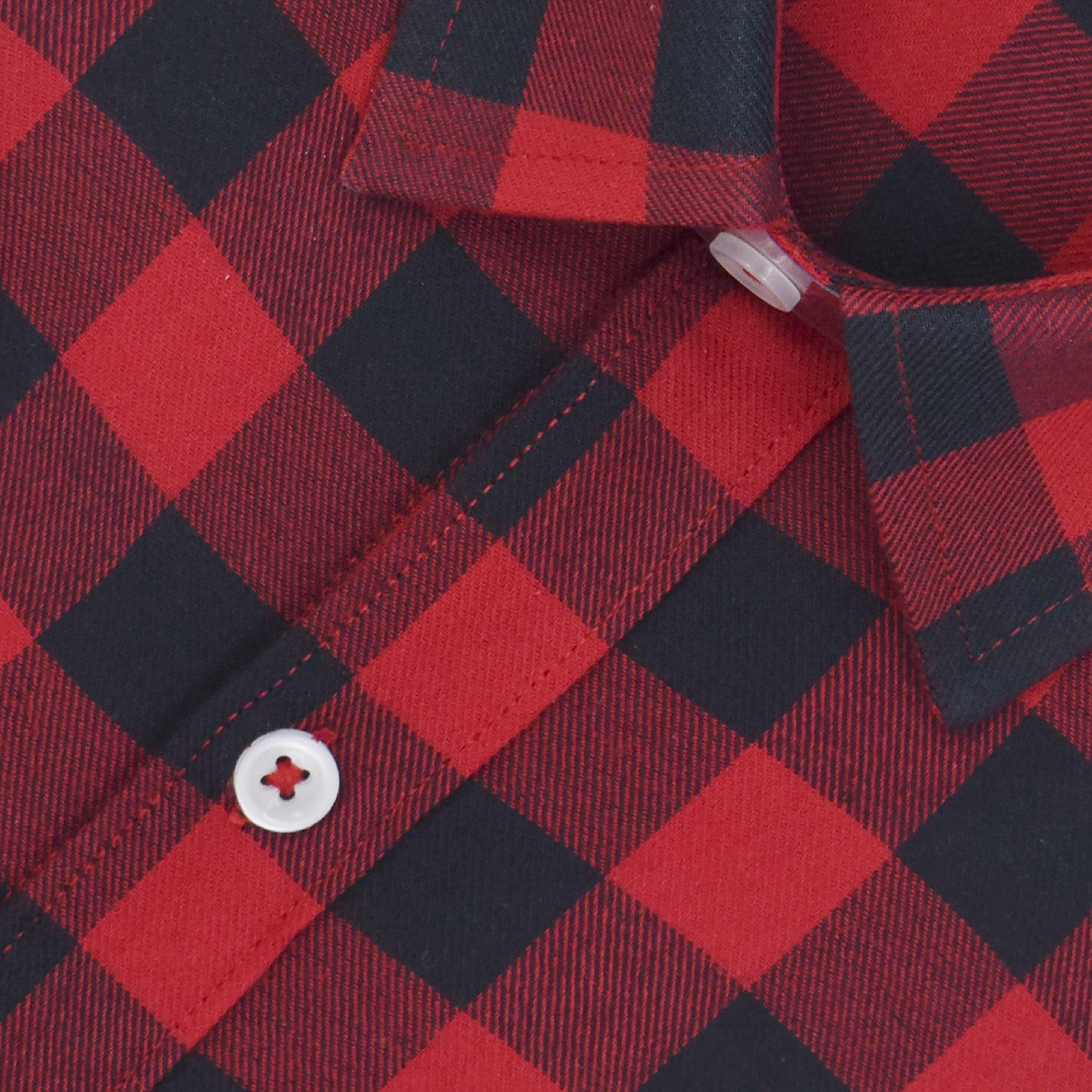 Men's 100% Cotton Gingham Checkered Half Sleeves Shirt (Red)