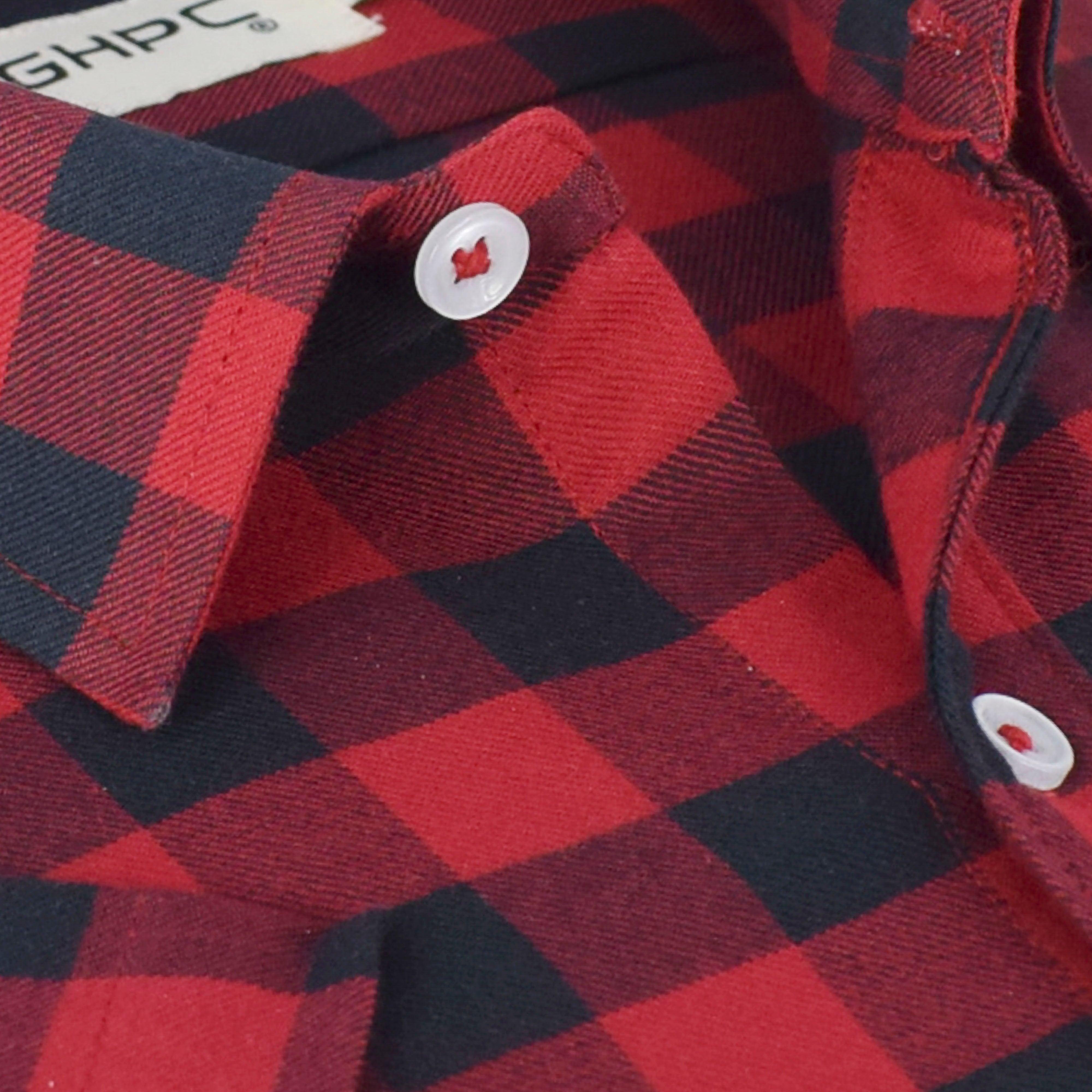 Men's 100% Cotton Gingham Checkered Half Sleeves Shirt (Red)
