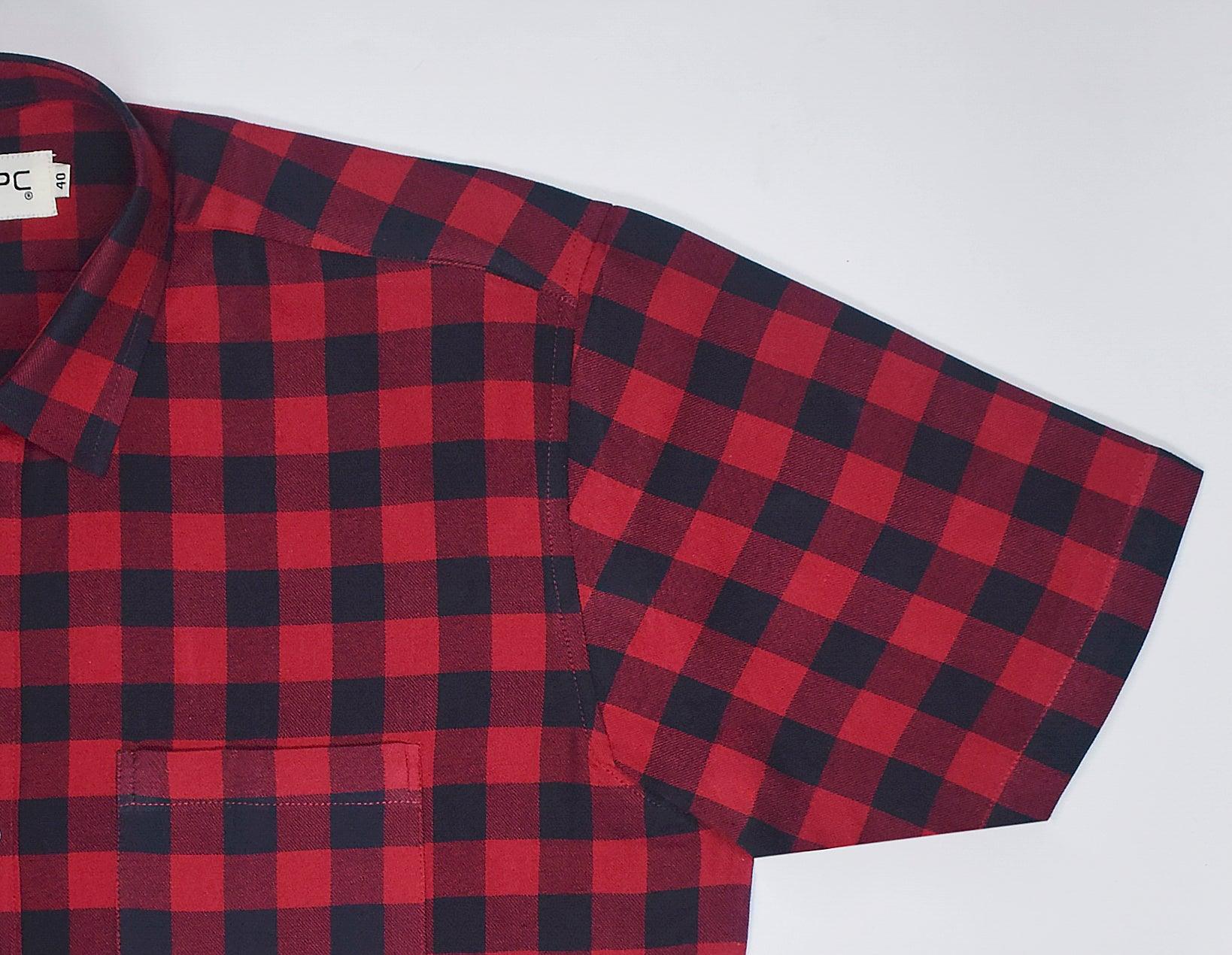 Men's 100% Cotton Gingham Checkered Half Sleeves Shirt (Red)