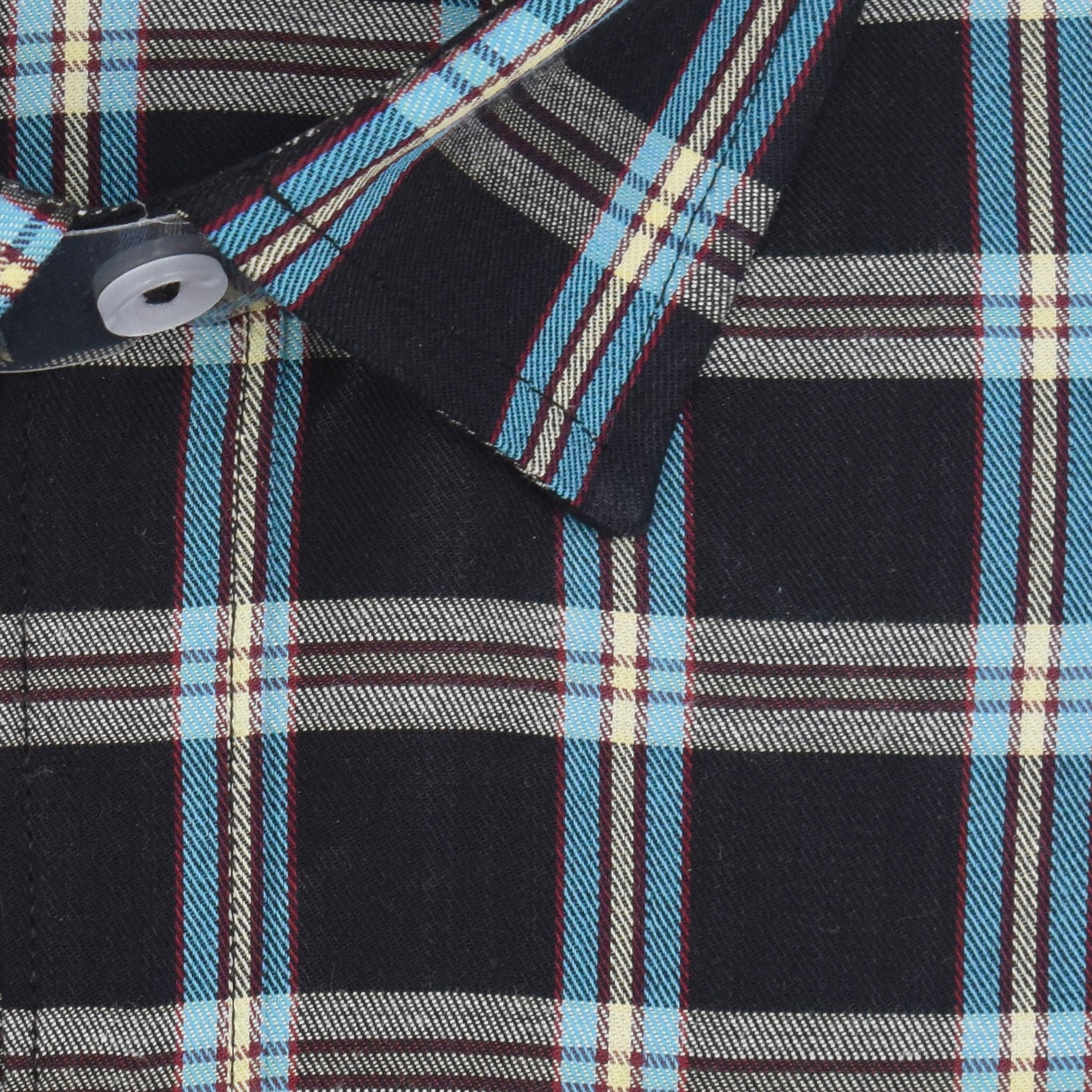 Men's 100% Cotton Grid Tattersall Checkered Half Sleeves Shirt (Black)