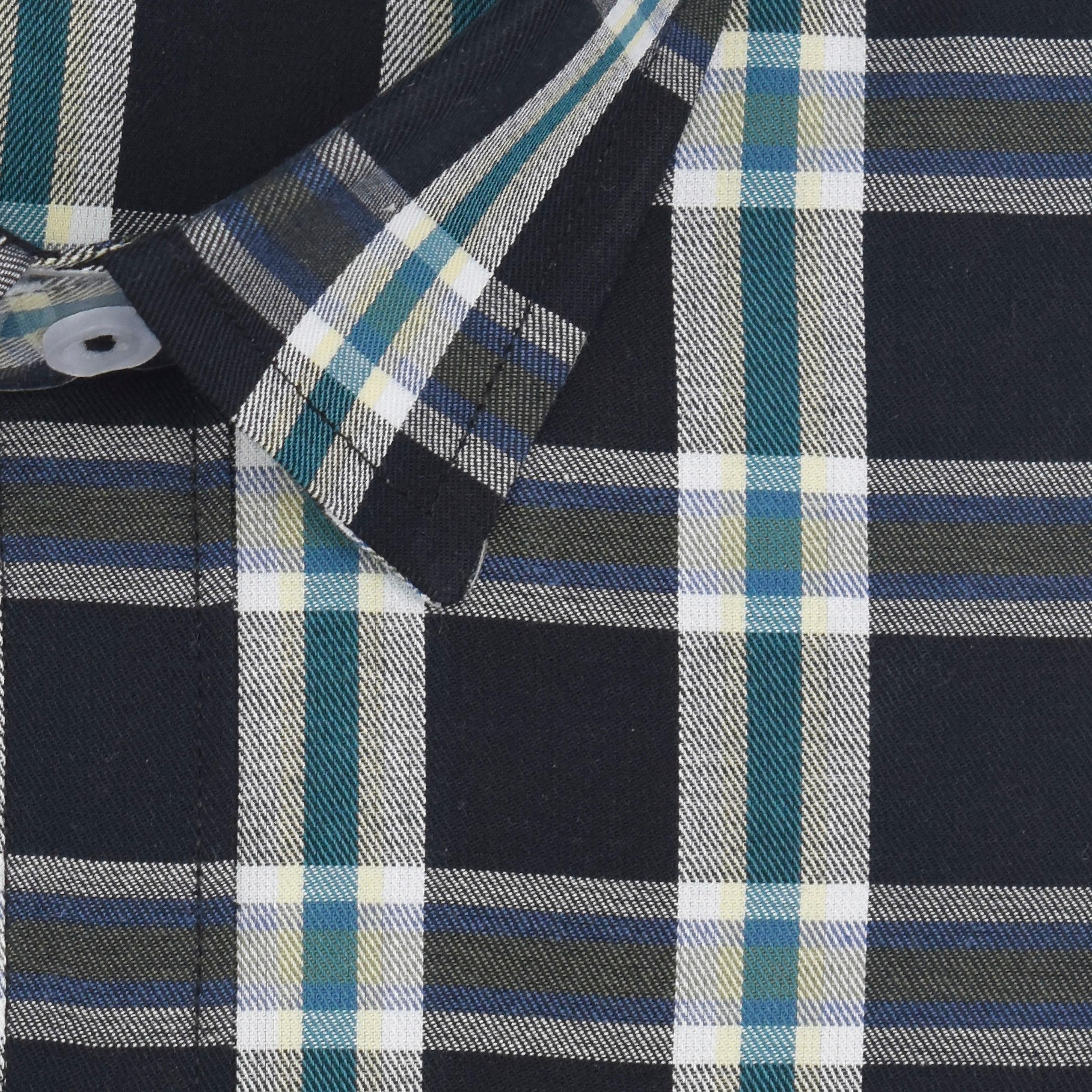 Men's 100% Cotton Grid Tattersall Checkered Half Sleeves Shirt (Black)