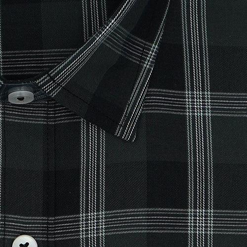 Men's 100% Cotton Grid Tattersall Checkered Half Sleeves Shirt (Black)