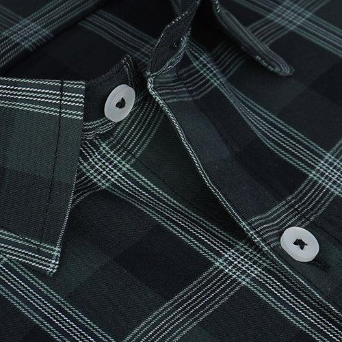Men's 100% Cotton Grid Tattersall Checkered Half Sleeves Shirt (Black)