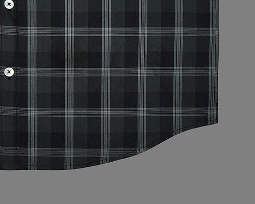 Men's 100% Cotton Grid Tattersall Checkered Half Sleeves Shirt (Black)