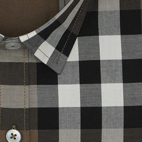 Men's 100% Cotton Grid Tattersall Checkered Half Sleeves Shirt (Brown)