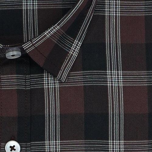 Men's 100% Cotton Grid Tattersall Checkered Half Sleeves Shirt (Brown)