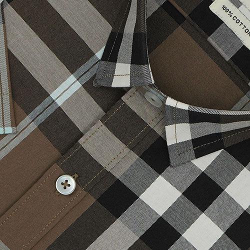 Men's 100% Cotton Grid Tattersall Checkered Half Sleeves Shirt (Brown)
