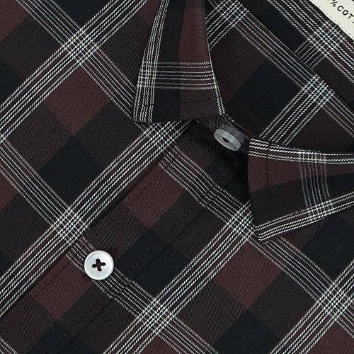 Men's 100% Cotton Grid Tattersall Checkered Half Sleeves Shirt (Brown)