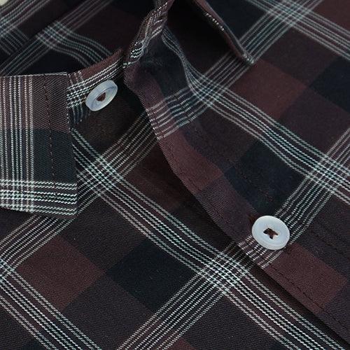 Men's 100% Cotton Grid Tattersall Checkered Half Sleeves Shirt (Brown)