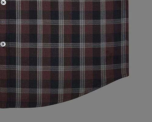 Men's 100% Cotton Grid Tattersall Checkered Half Sleeves Shirt (Brown)