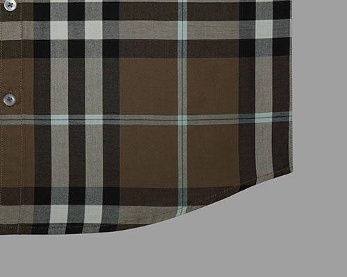 Men's 100% Cotton Grid Tattersall Checkered Half Sleeves Shirt (Brown)