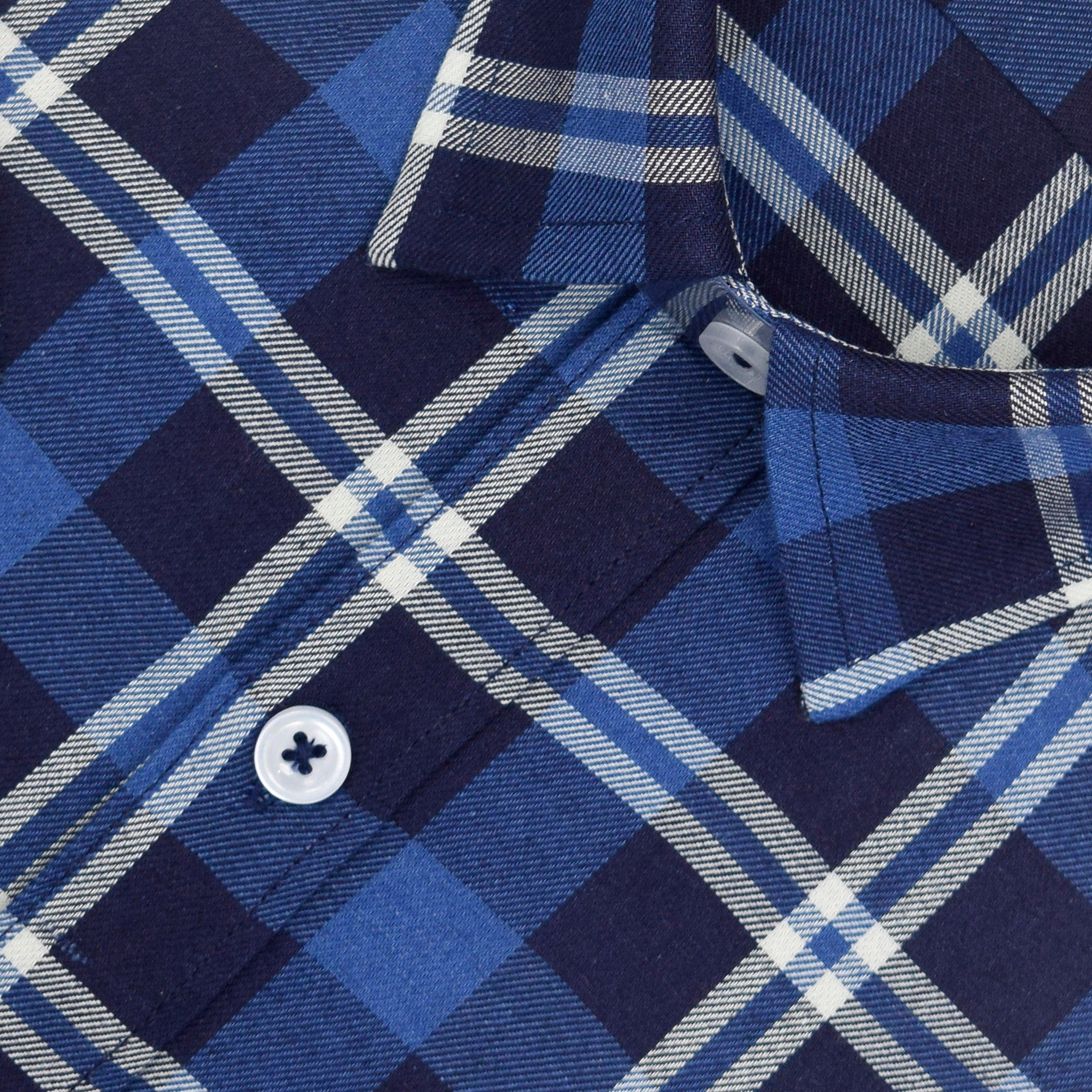 Men's 100% Cotton Grid Tattersall Checkered Half Sleeves Shirt (Navy)