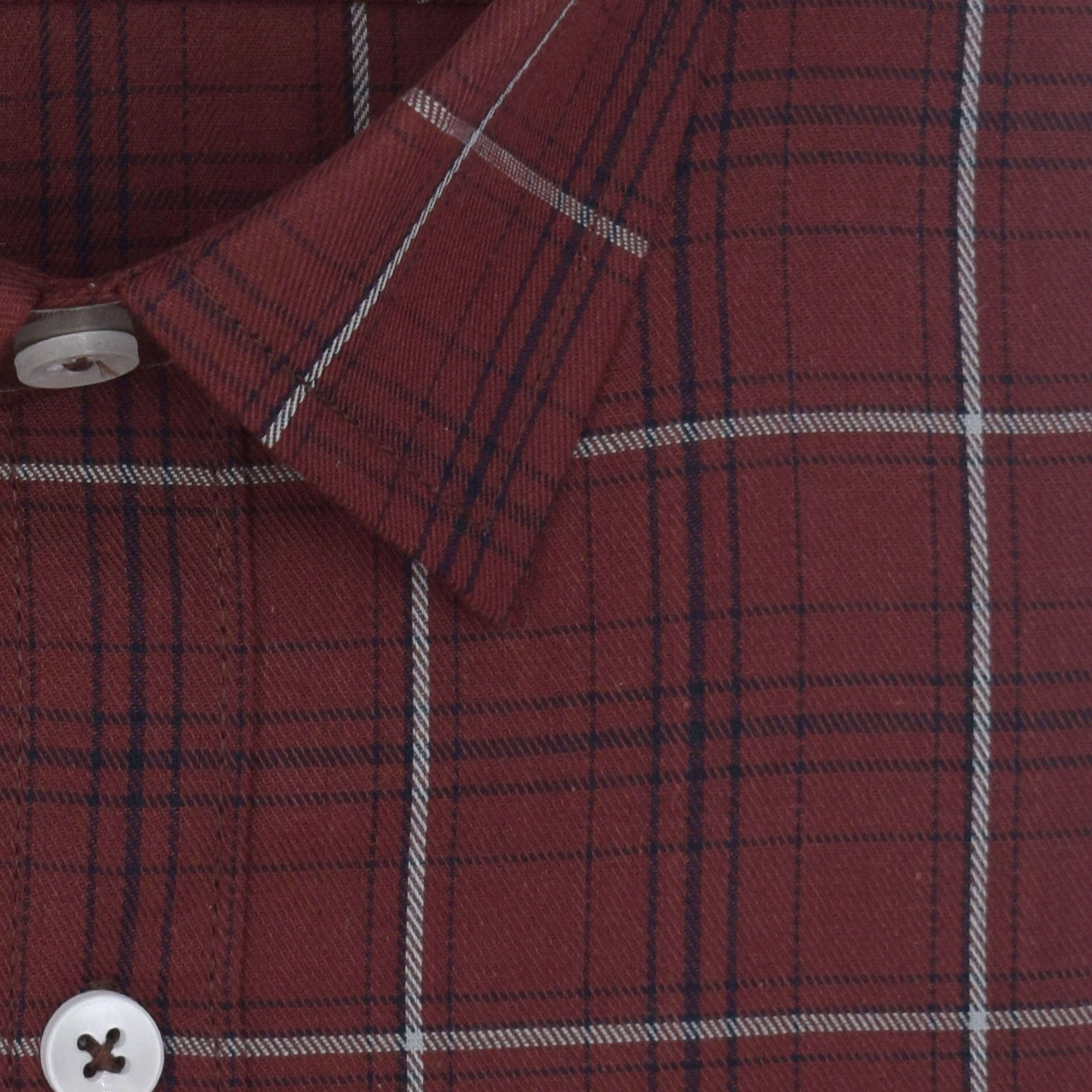 Men's 100% Cotton Grid Tattersall Checkered Half Sleeves Shirt (Rust Brown)