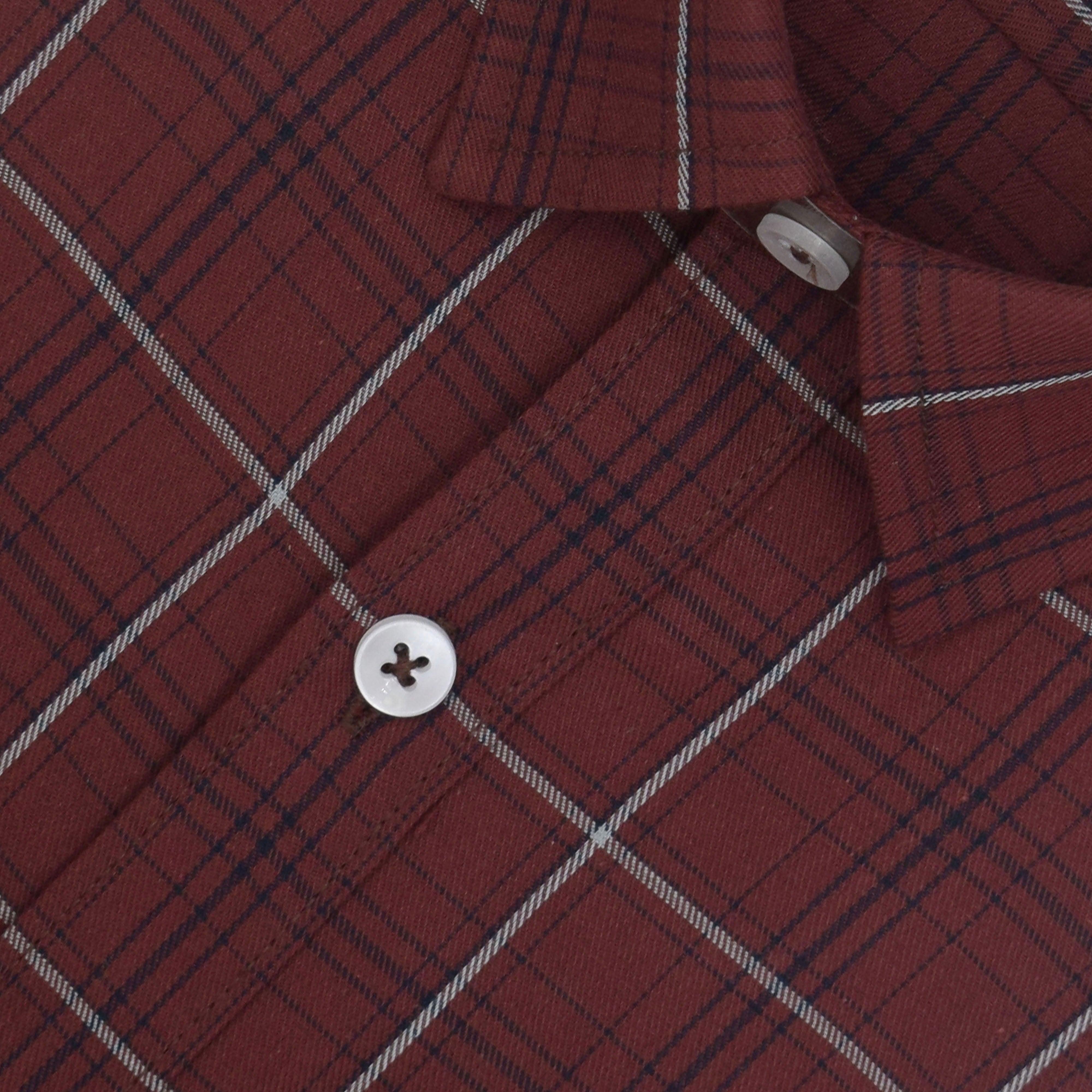Men's 100% Cotton Grid Tattersall Checkered Half Sleeves Shirt (Rust Brown)
