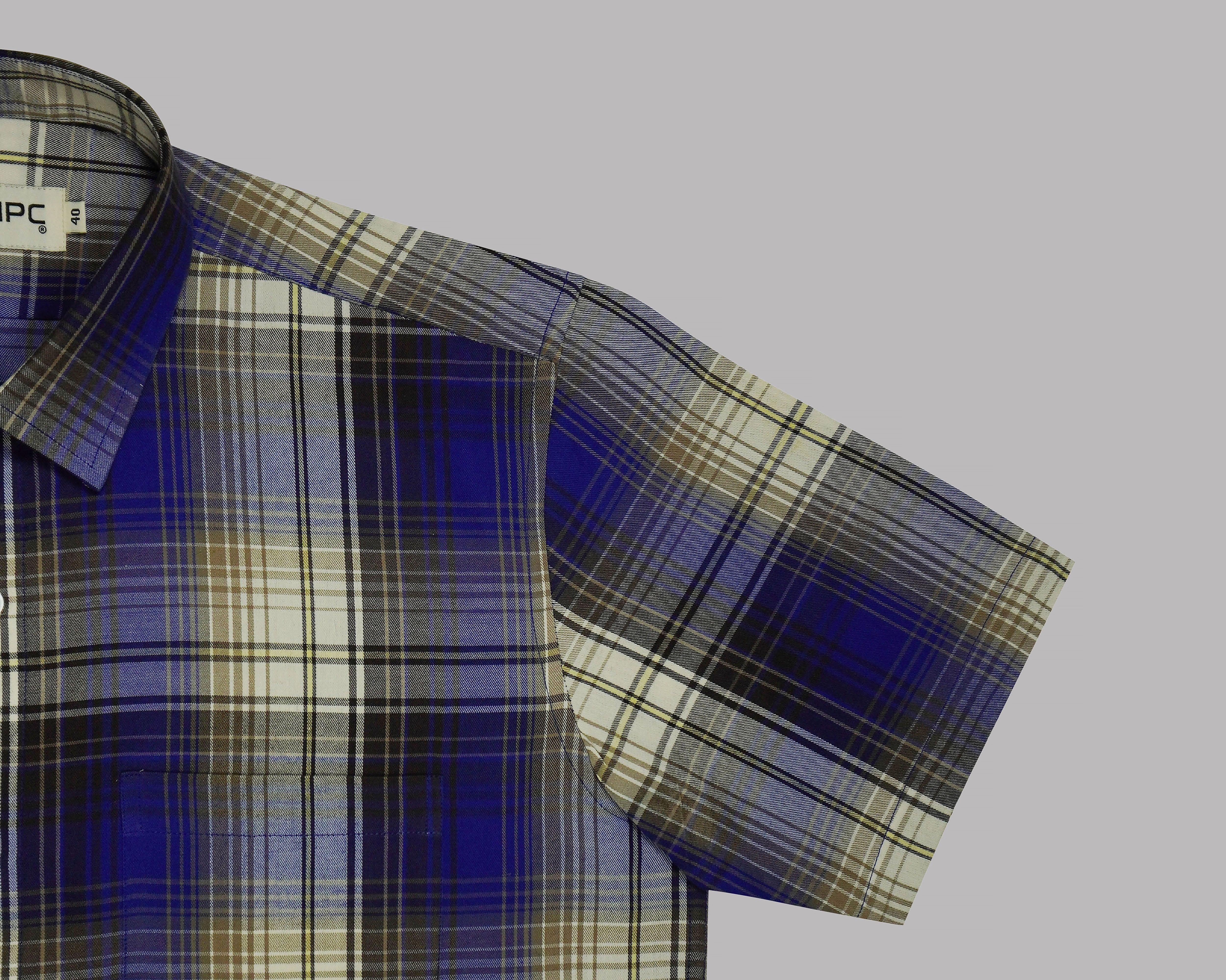 Men's 100% Cotton Madras Checkered Half Sleeves Shirt (Blue)