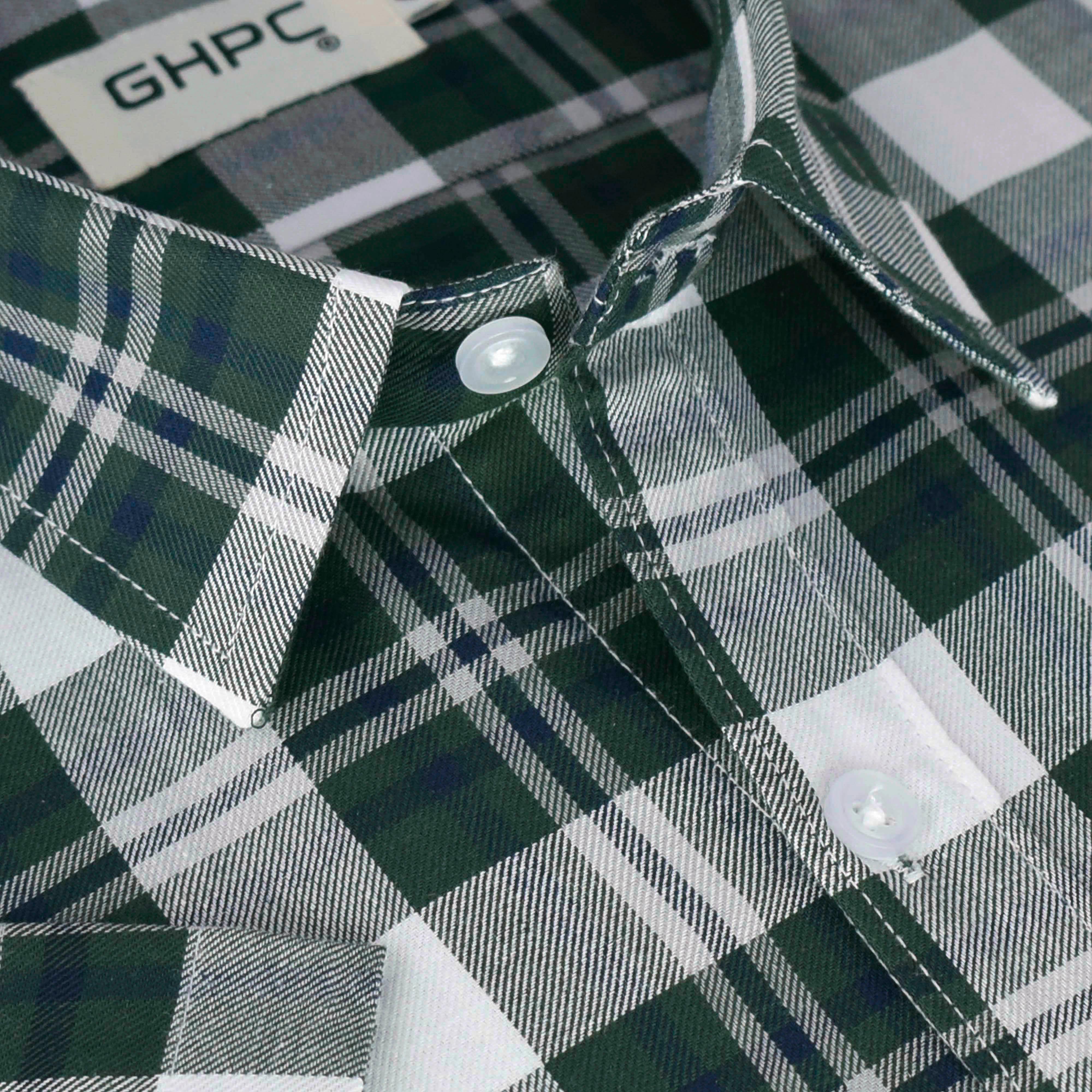 Men's 100% Cotton Madras Checkered Half Sleeves Shirt (Bottle Green)
