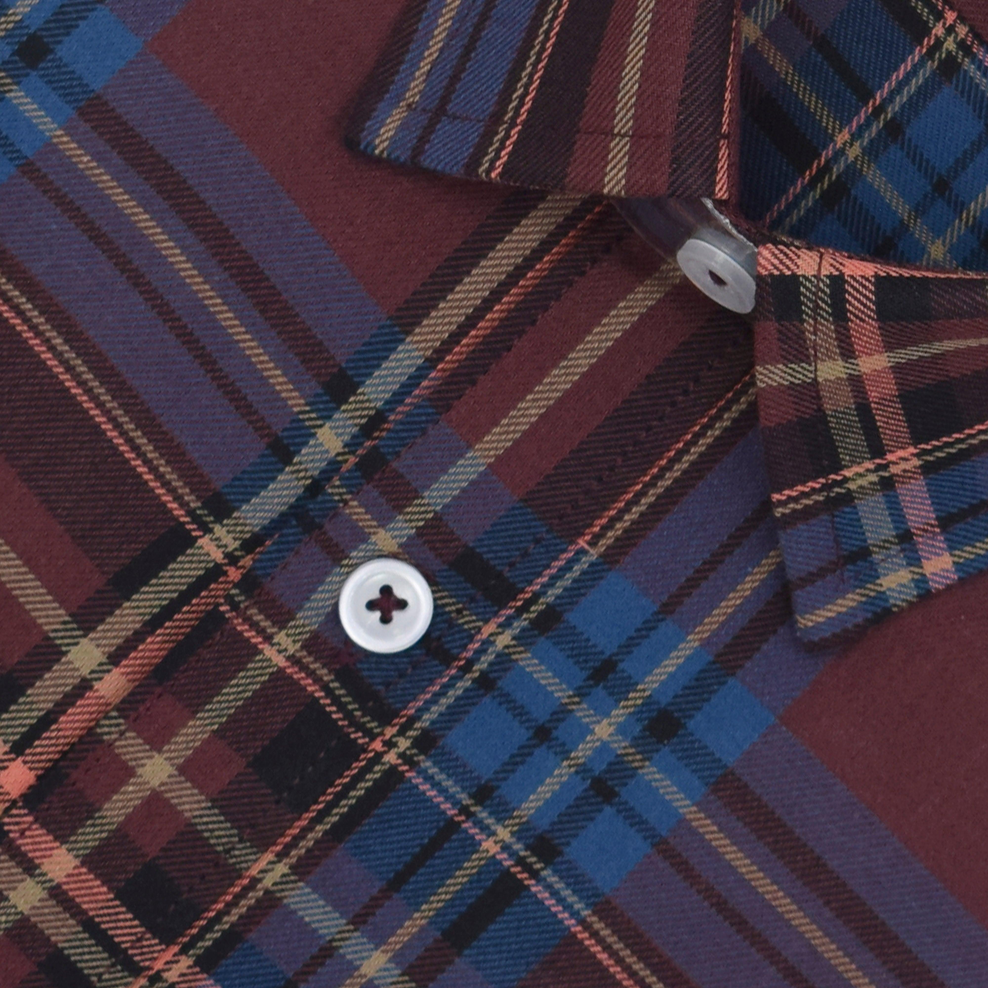 Men's 100% Cotton Madras Checkered Half Sleeves Shirt (Burgundy)