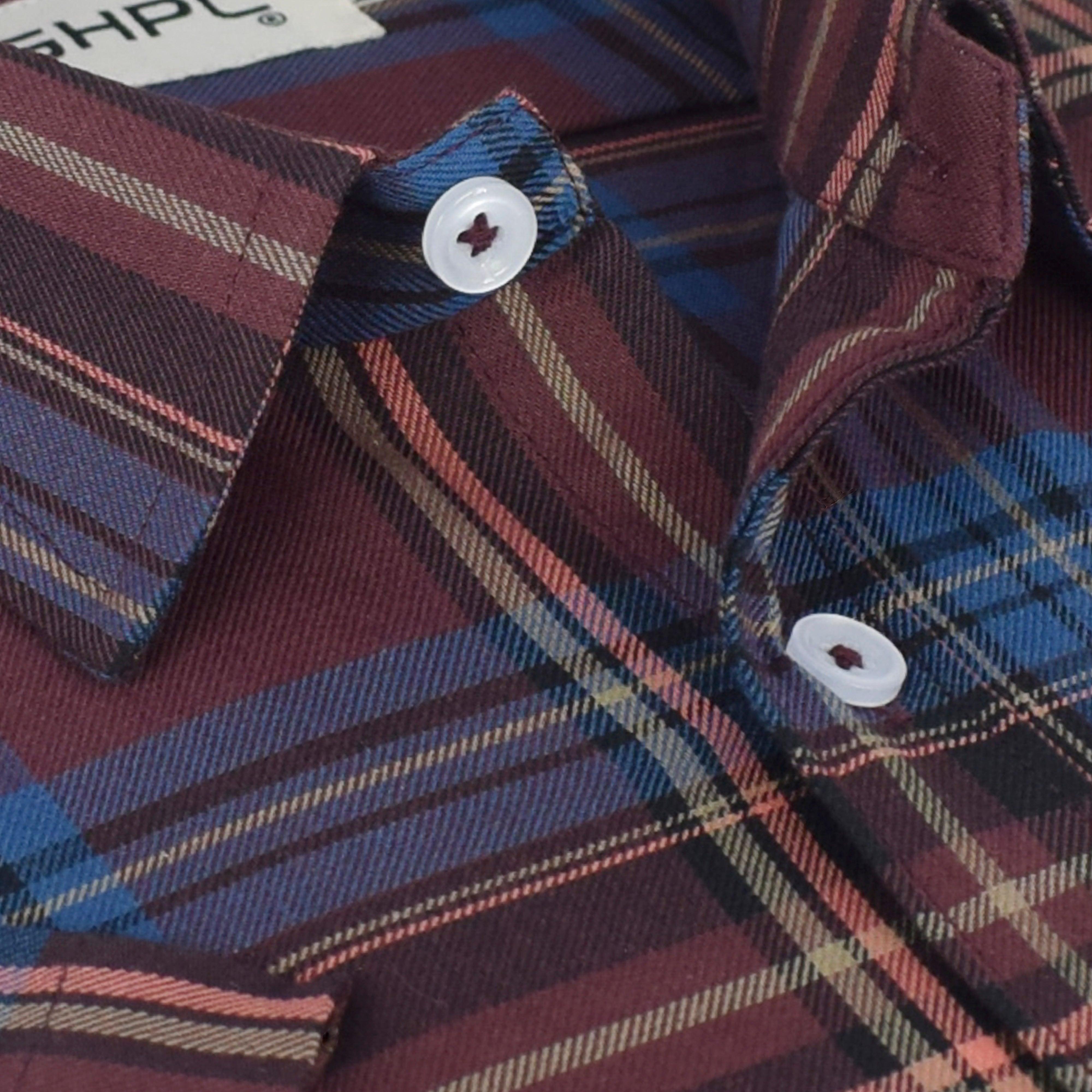 Men's 100% Cotton Madras Checkered Half Sleeves Shirt (Burgundy)